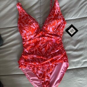 Ellen Tracy Pink and Red One Piece Swimsuit